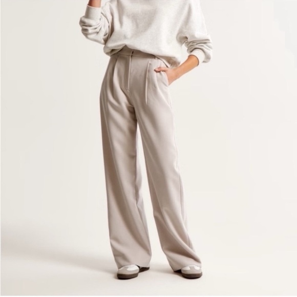 Abercrombie & Fitch Pants - Abercrombie and Fitch Sloane Tailored Wide Leg Trousers Pants Beige Tan 32 14 L
